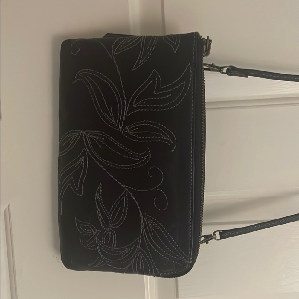 Frye Black Embroidered Clutch